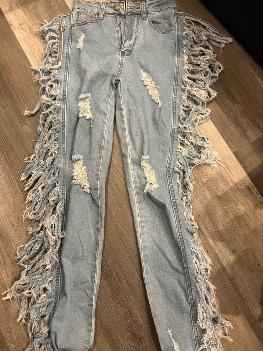Fringed Light Blue Skinny Jeans - Women